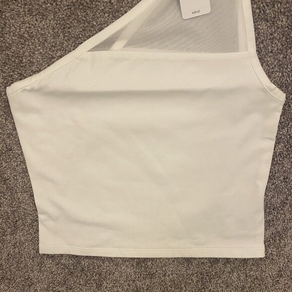 Express Womens Body Contour Stretch One Shoulder Mesh Cropped Tank White Size XS - Picture 9 of 16